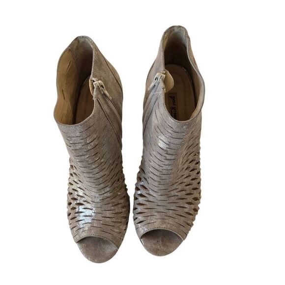 Paul Green Womens Suede Metallic Perforated Tracy Heel Booties Platinum Size 8 - Picture 2 of 12